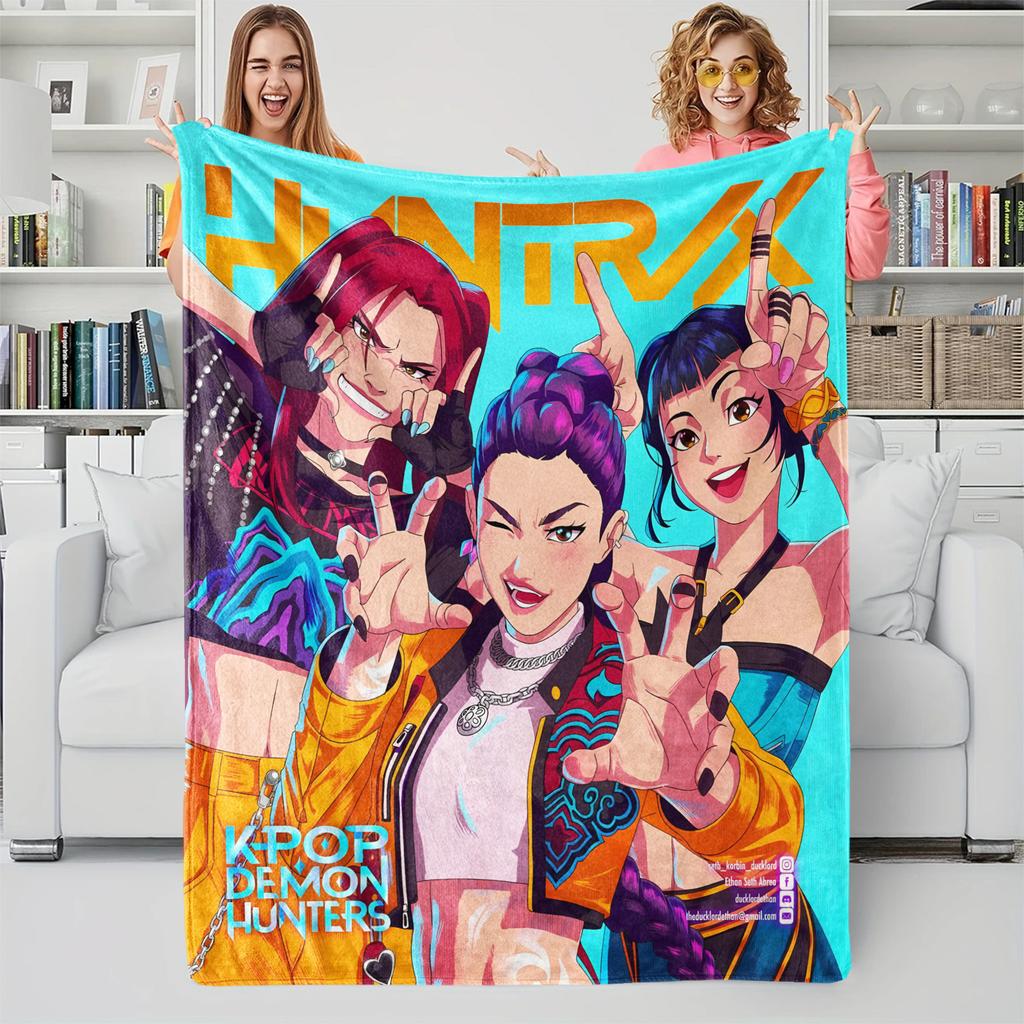K-Pop Demon Hunter Blanket Hot Anime Girl Team Flannel Throw Blanket Winter Warm Blanket for Living Room Sofa Bed Cover Fan Gift