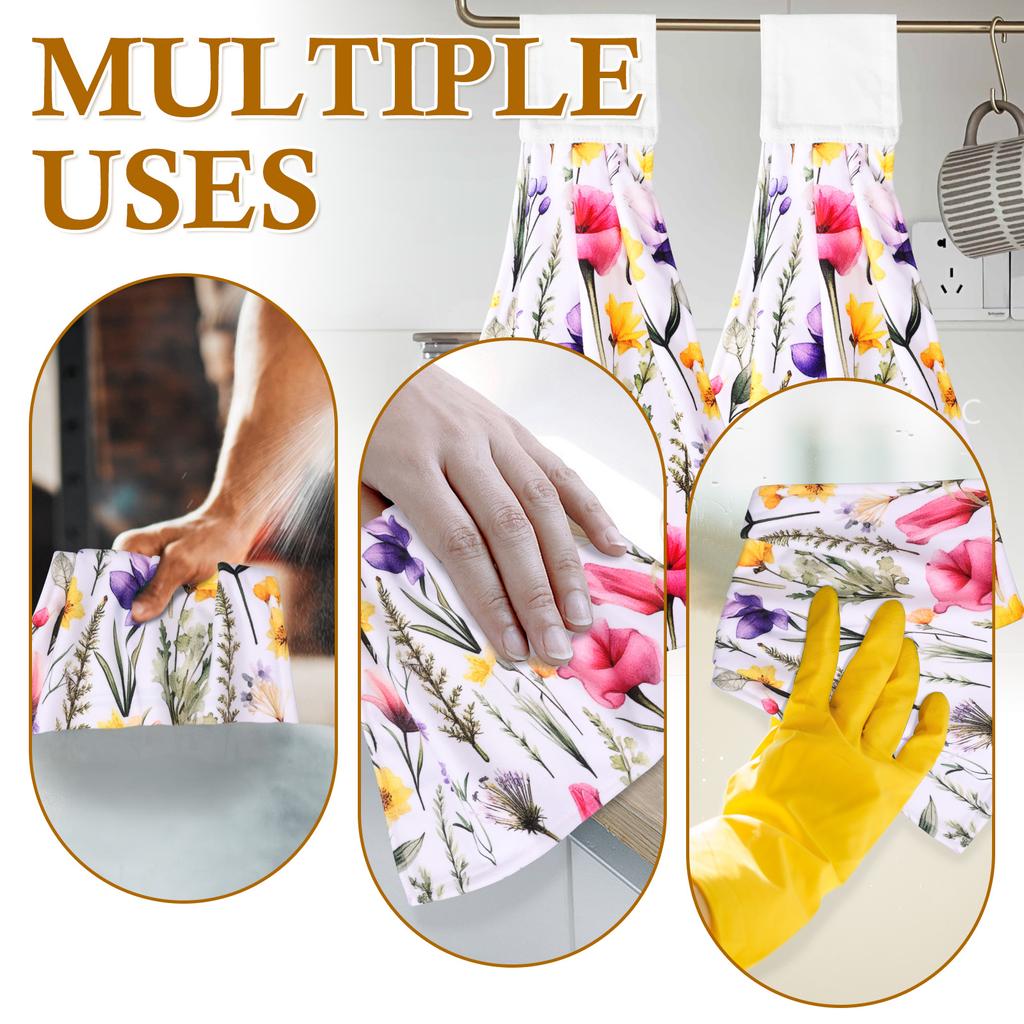 4Pcs Hanging Hand Towel Fiber High Absorbency Soft Towel Fast Drying Easy to Clean for Home Bathroom Kitchen Accessories
