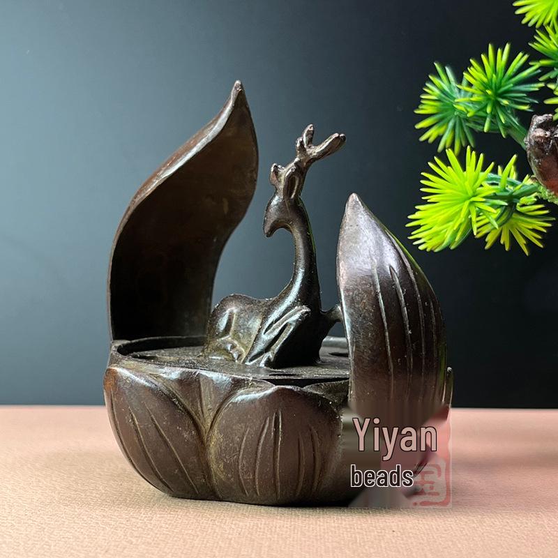 

Retro Lotus & Deer Incense Burner: Tea Ceremony Sandalwood Holder & Tea Table Decoration Ornament.
