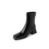 Women's boots thick heel square head short boots rear zipper leather boots versatile Korean women's leather boots
