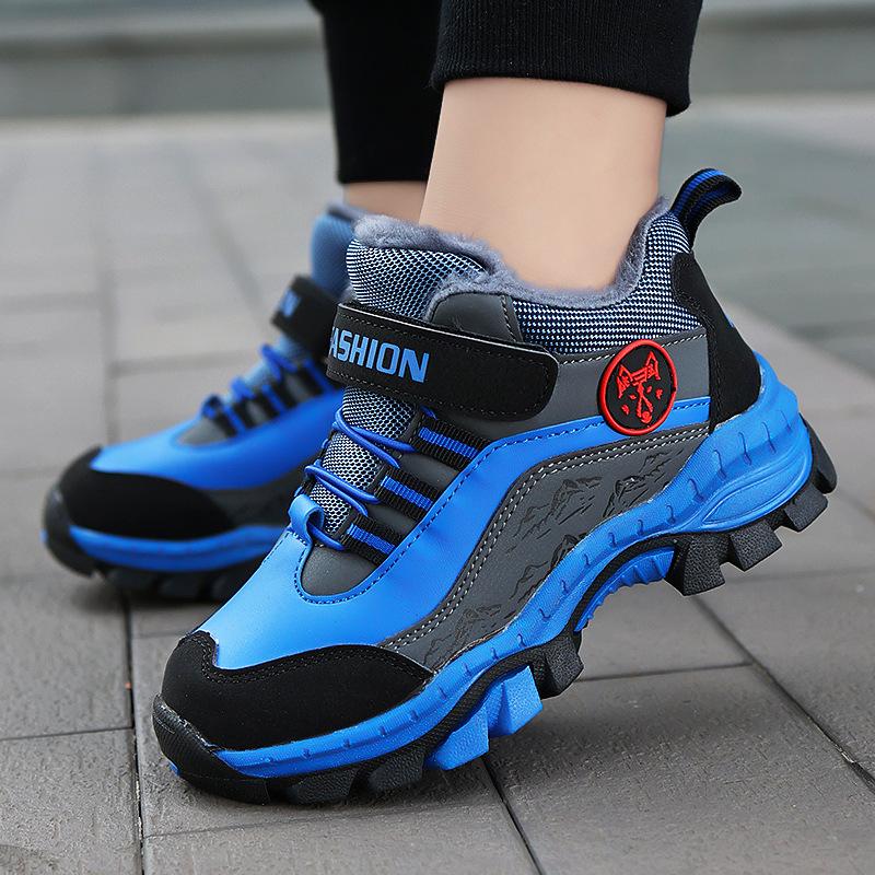 2025 Winter New Boys' Sports Cotton Shoes Leather Waterproof Strap Steel Claw Anti-Slip Fleece Warm Snow Cotton Shoes Men