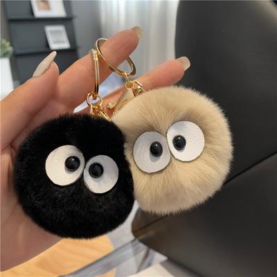 "Carina piccola pallina di carbone" Ciondolo portachiavi per auto in vero pelo di coniglio Rex Coreano con ciondolo a forma di palla di peluche