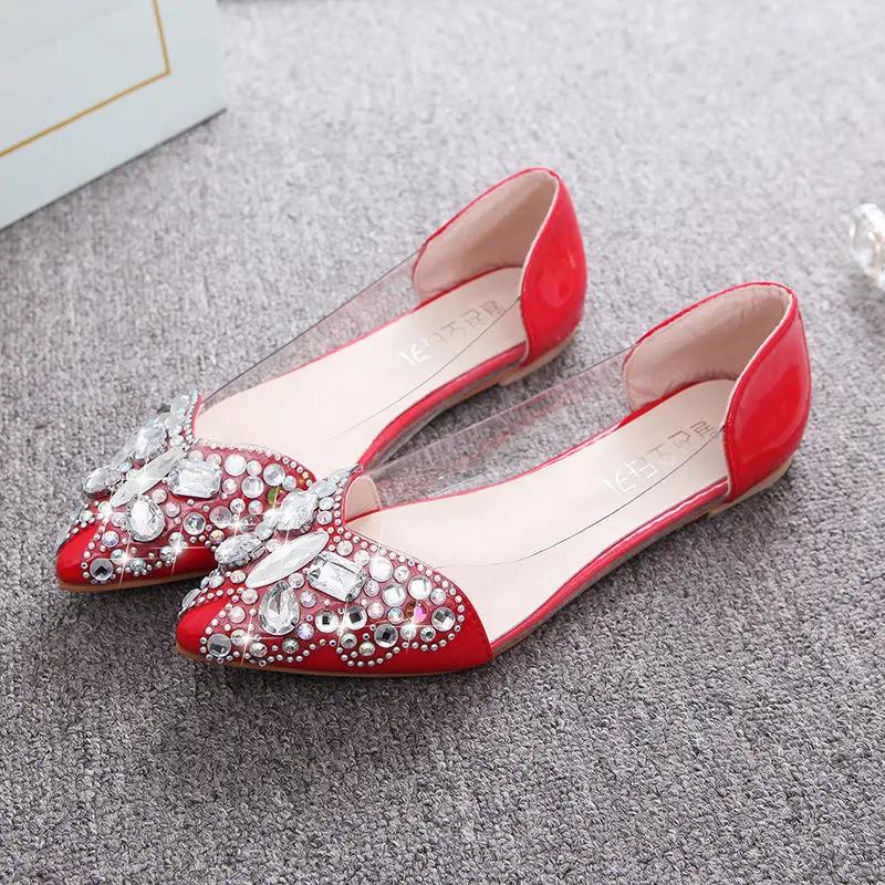 Fashion Women's Flat Shoes Pink Splicing Transparent With Crystals Discount Comfortable and Elegant Wholesale Low Price Ladies Footwear