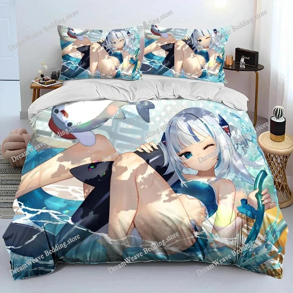 Cute Gawr Gura Hololive Anime Shark Bedding Set Duvet Cover Bed Set Quilt Cover Pillowcase Comforter King Queen Size Boys Adult7