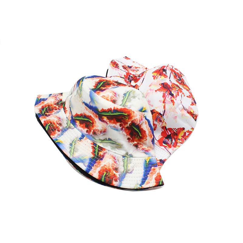 Double-Sided Bucket Hat Fresh 3D Printed Cartoon Canvas Basin Hat Women'S Outdoor Sunscreen Sun Hat