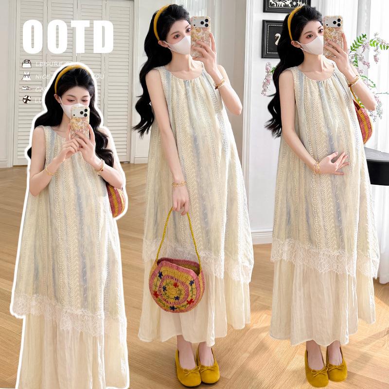 Korean Style Chiffon Patchwork Maternity Dress - 2026 Summer Collection L