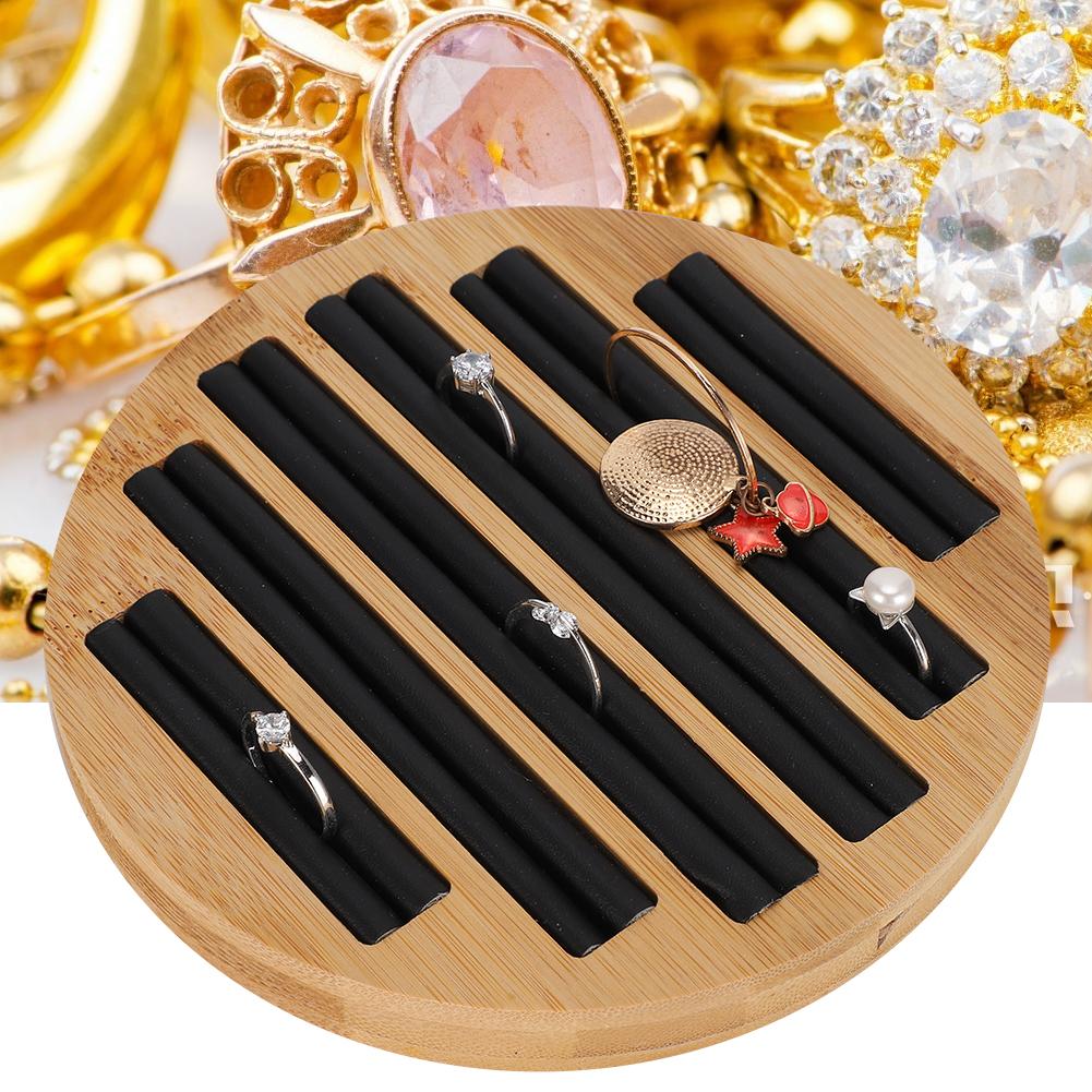 Bamboo Round Rings Holder Tray Showing Plate Jewelry Organizer Display for Store Shop
