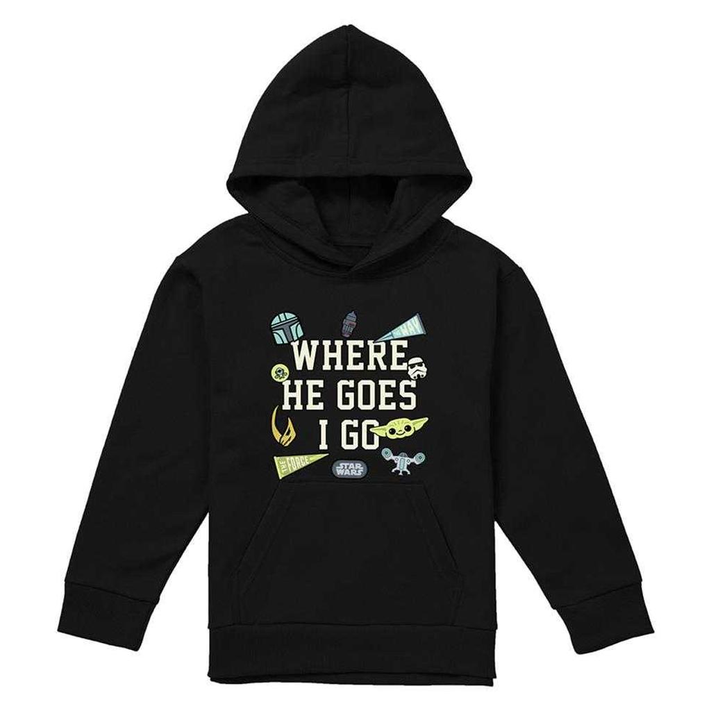 Star Wars The Mandalorian Childrens/Kids Where He Goes Badges Grogu Heather Hoodie