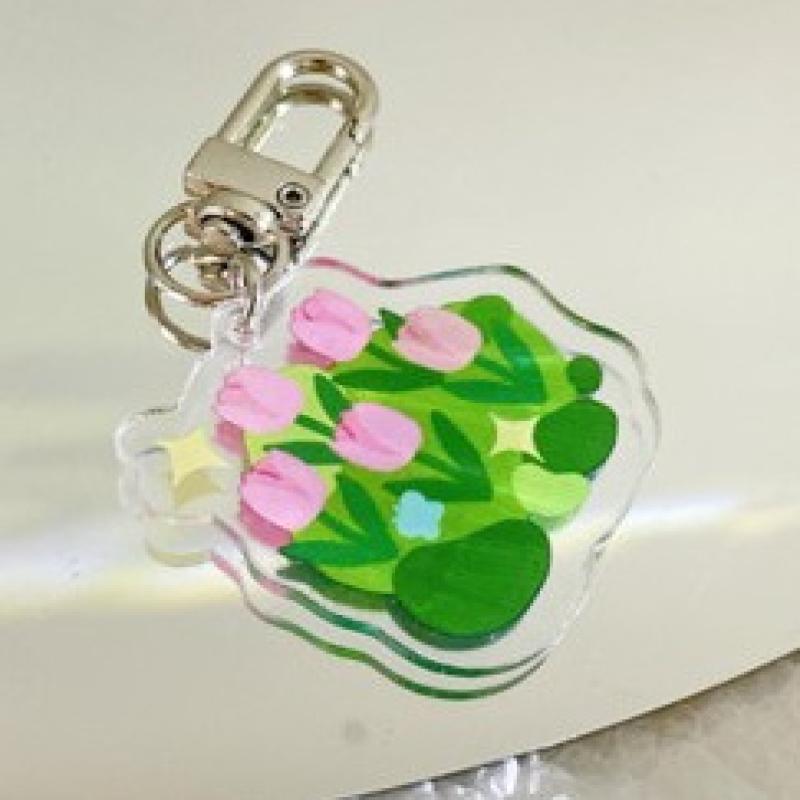 1pcs Tulip Hanging Keychain INS Korean Flower Keychain Spring Tulip Earphone Hanging Student Keychain Pendant