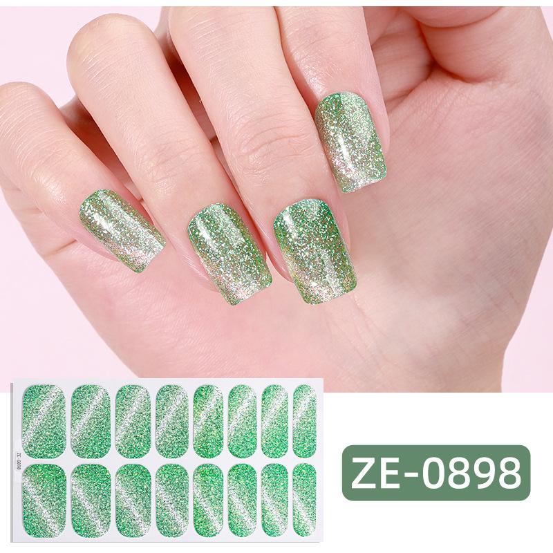 16Tips Cat Eye Nail Stickers, UV Semi-Cured Gel Nail Polish Strips Self-Adhesive Magnetic Cat Eye Effect Nail Art Wraps with Nail File