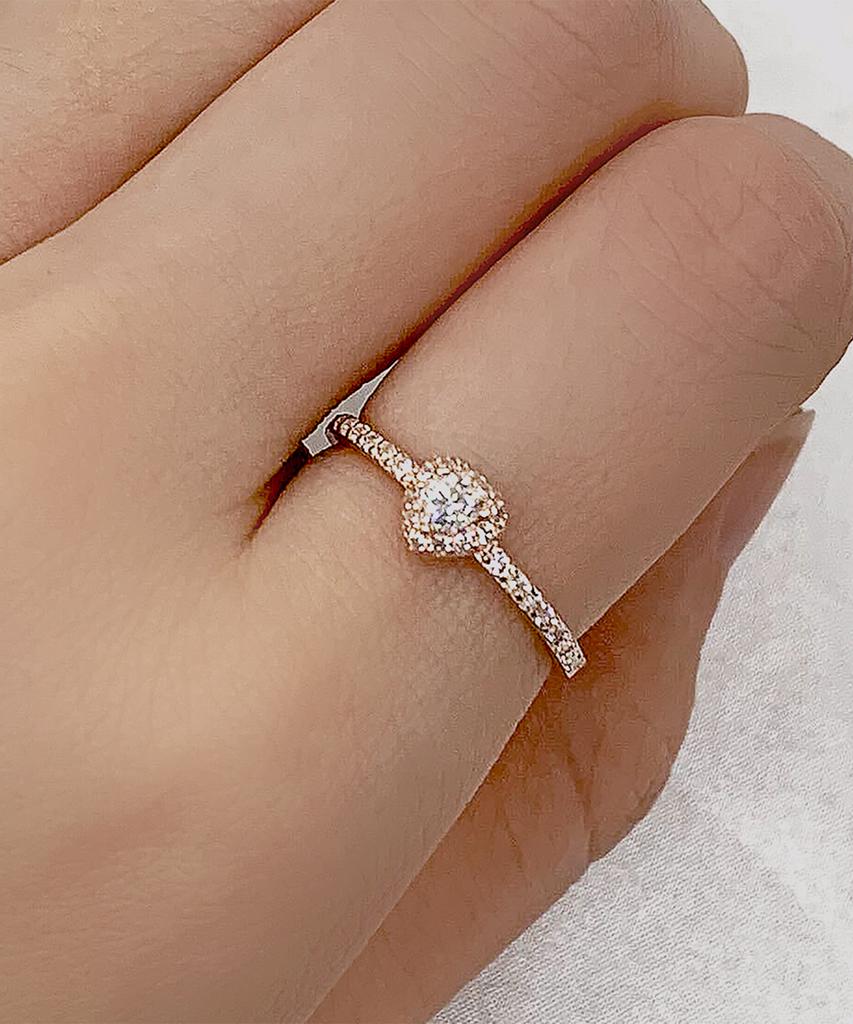 Helene Jewelry 925 Silver 0.1 Carat Heart Cut Halo Moissanite Miss Ring (C Type)