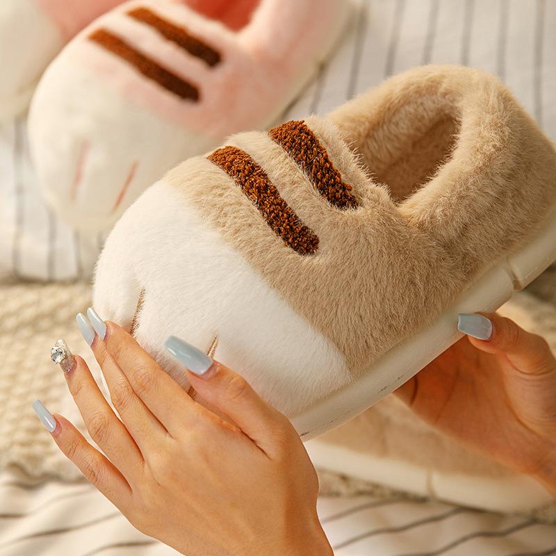 Autumn and Winter Cute Cat Claw Cotton Shoes Piled and Thickened Cute Couples Wear Home Indoor Cotton Slippers