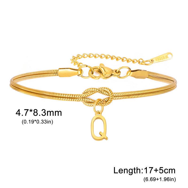 Stainless Steel 26-Letter Bracelet & Anklet with Double-Layer Knotted Snake Bone Chain
