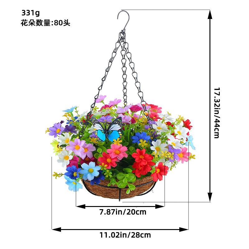 Artificial Flower Hanging Basket With Bow Decor Woven Fabric Floral Wall Home Interior Modern Dcor