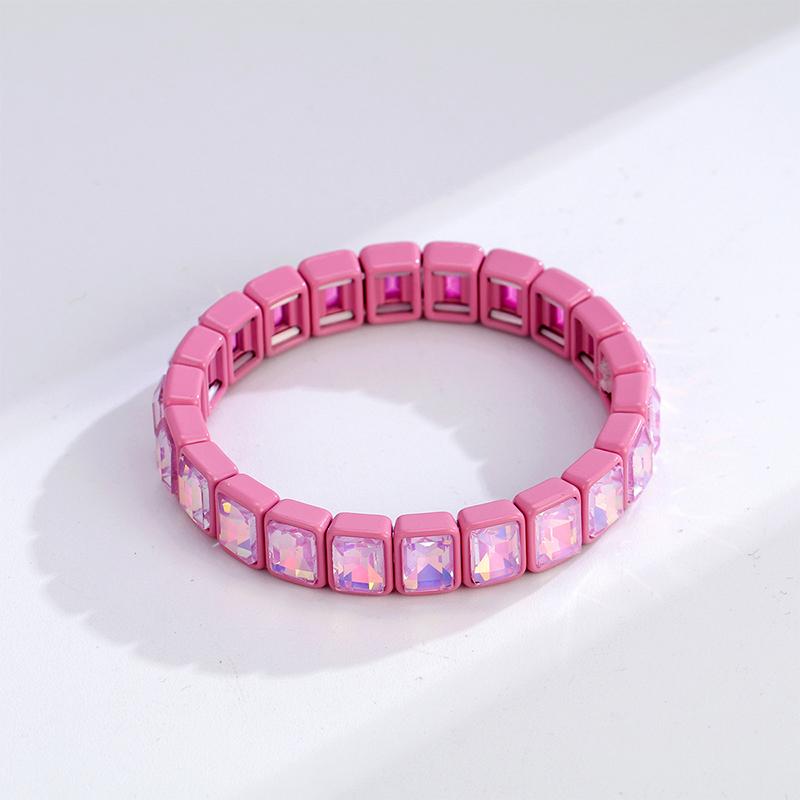 Square Colorful Crystal Enamel Bangle Elastic Geometric Women Rainbow Beaded Bracelets Jewelry Accessories Colored Bracelet