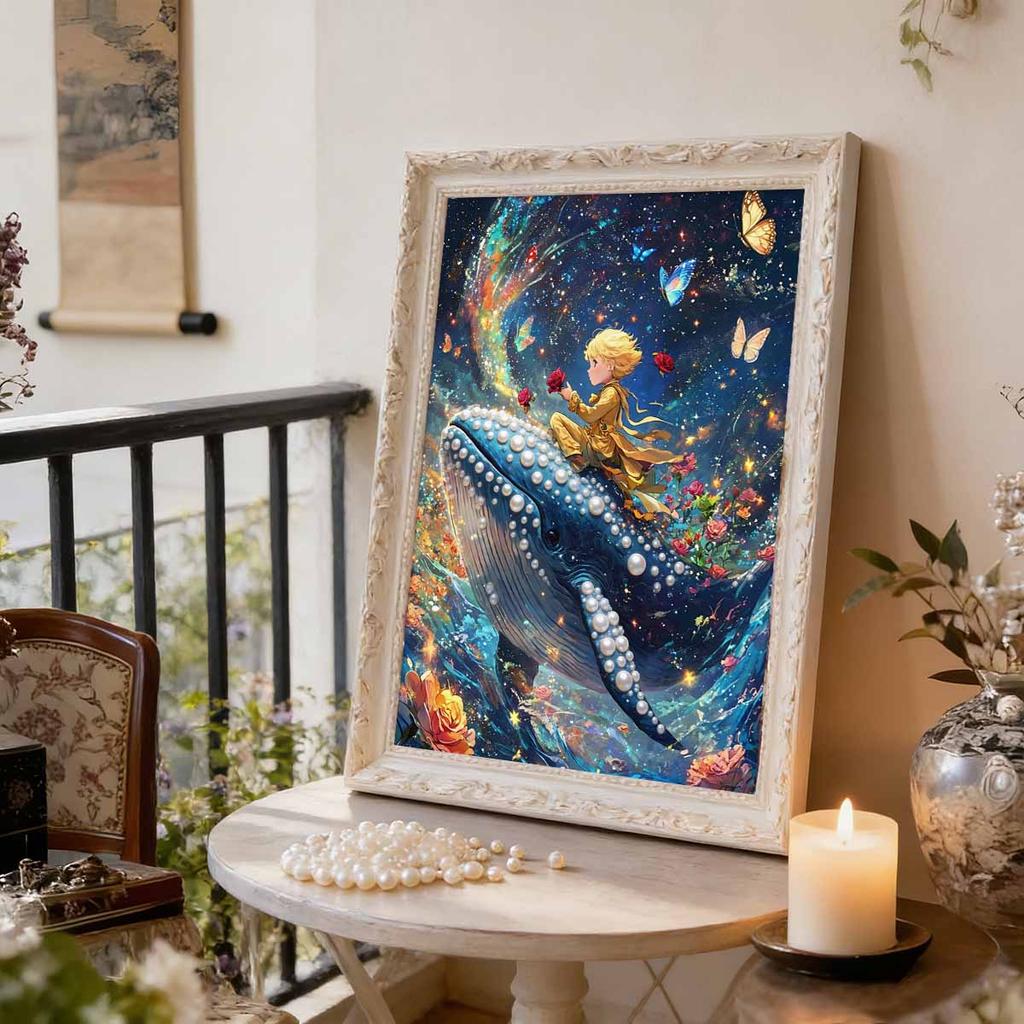 5D Pearl Jigsaw Puzzle Set  Prince on The Whale Pattern Square Pearl  Home Decoration  Handmade Gift Pearl Artistic Home Decor Item