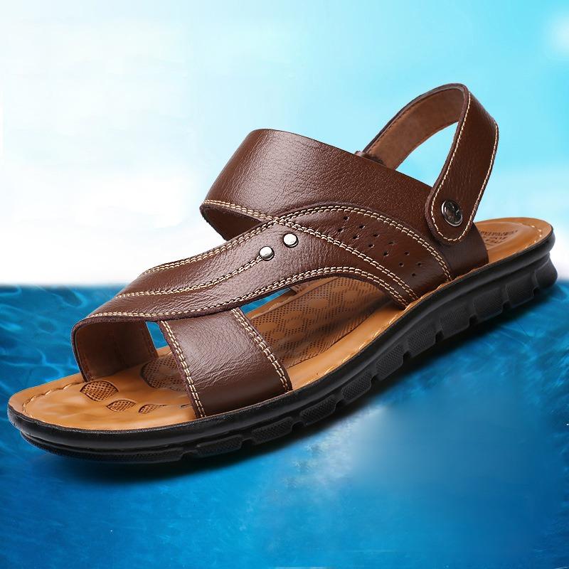 Summer New Men's Sandals Men's Leather Beach Shoes Casual Men's Shoes Fashion Slippers