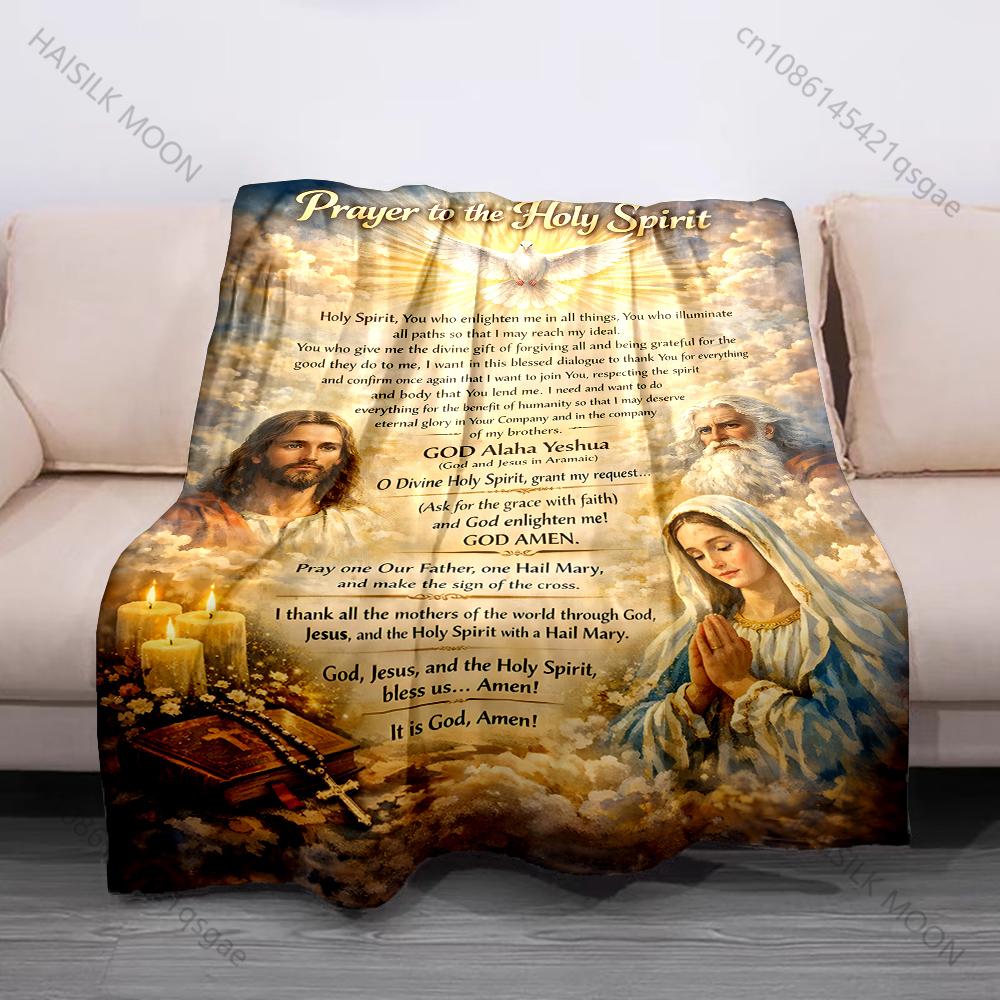 1PC Prayer To Holy Spirit Artwork Print Believer Pray Blanket Warm Soft Flannel Material Suitable for All Seasons Luxury Gift
