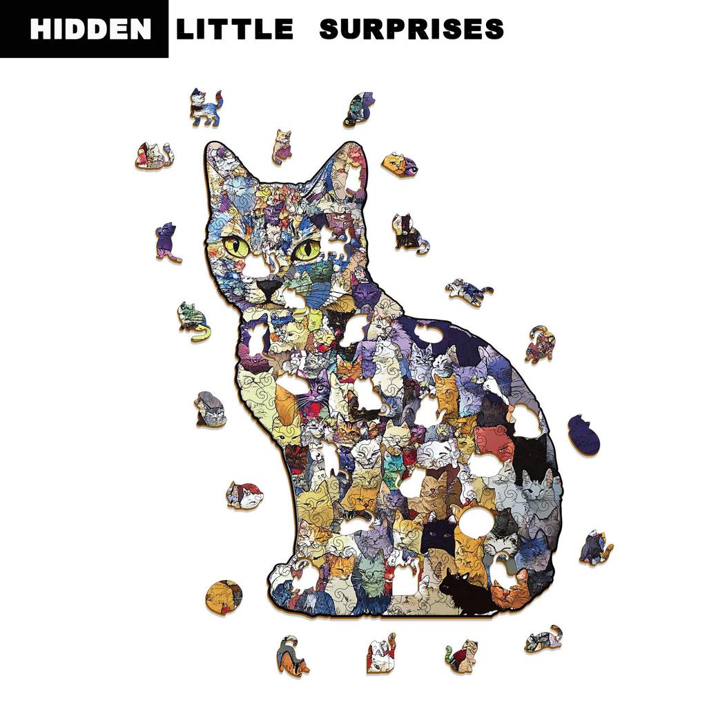 Cat Jigsaw Puzzle: Wooden Irregular Shapes with Piggy Bank Function