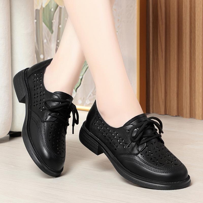 

Летние одинарные туфли для женщин, мягкая подошва, полые кожаные туфли на шнуровке, женская обувь, удобные сандалии 40 чёрный