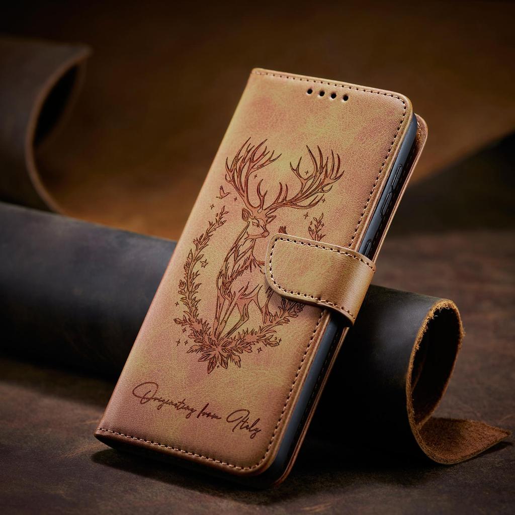 Emboss 3D Animal Leather Phone Wallet Case Book Stand For iPhone 17 16 Pro Max Samsung Xiaomi Redmi Note 14 Honor Oppo Magnetic Card Holder Flip Cover
