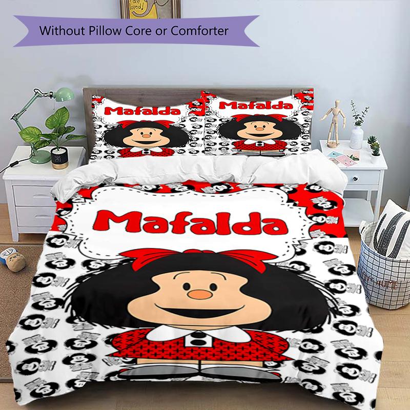 3pcs Mafalda1 Design Cover Set - HD Printed Bedding with 1 Cover and 2 Pillowcases - Perfect for Home and Dorm Decor