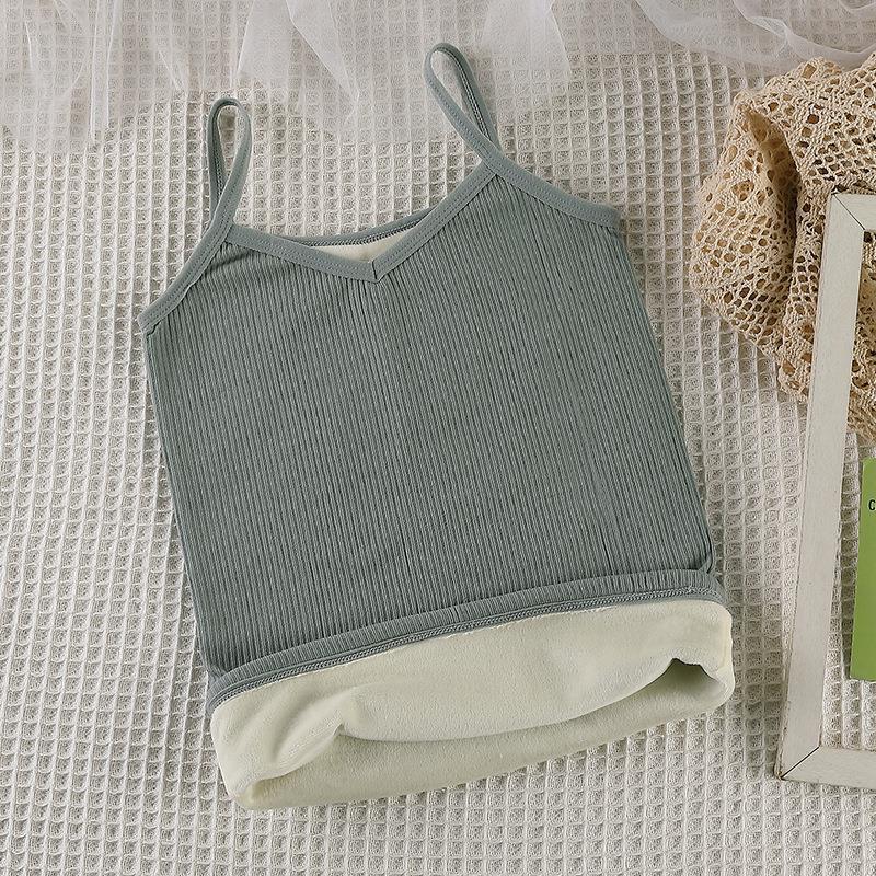 Camiseta interior cálida de invierno, ropa de abrigo térmica gruesa y delgada de Color sólido, chaleco calefactor, Tops con fondo, Top corto Sexy sin mangas, camiseta interior femenina de elasticidad ajustada