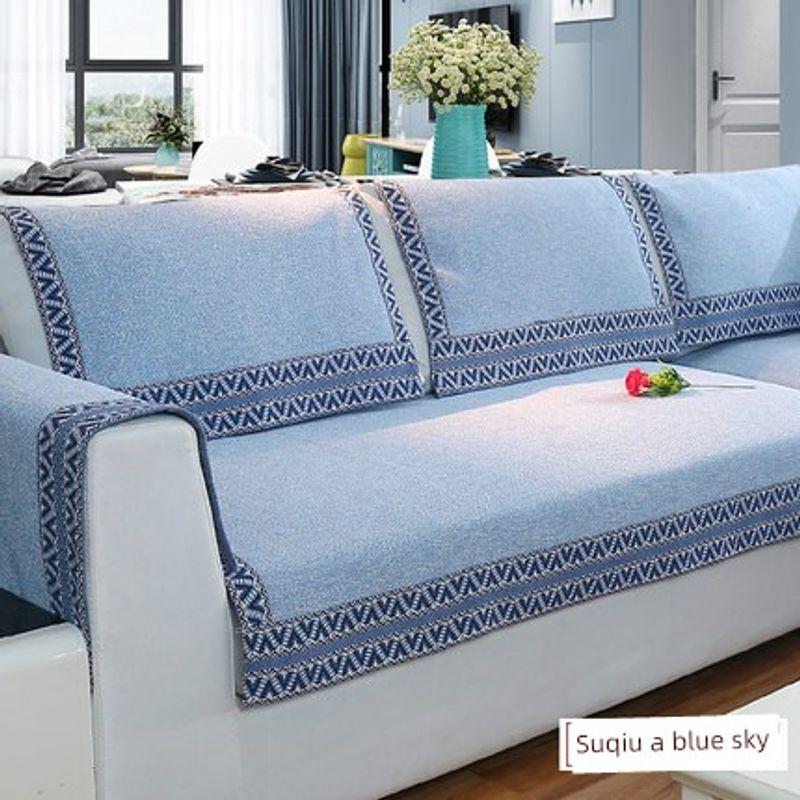 

Solid Wood Cotton Linen Leather Sofa Cushion Cushion Linen Non Slip All Year Round Neutral Modern Cotton Fabric Sofa Cover Slipcover Suqiu-Blue 60 * 60cm