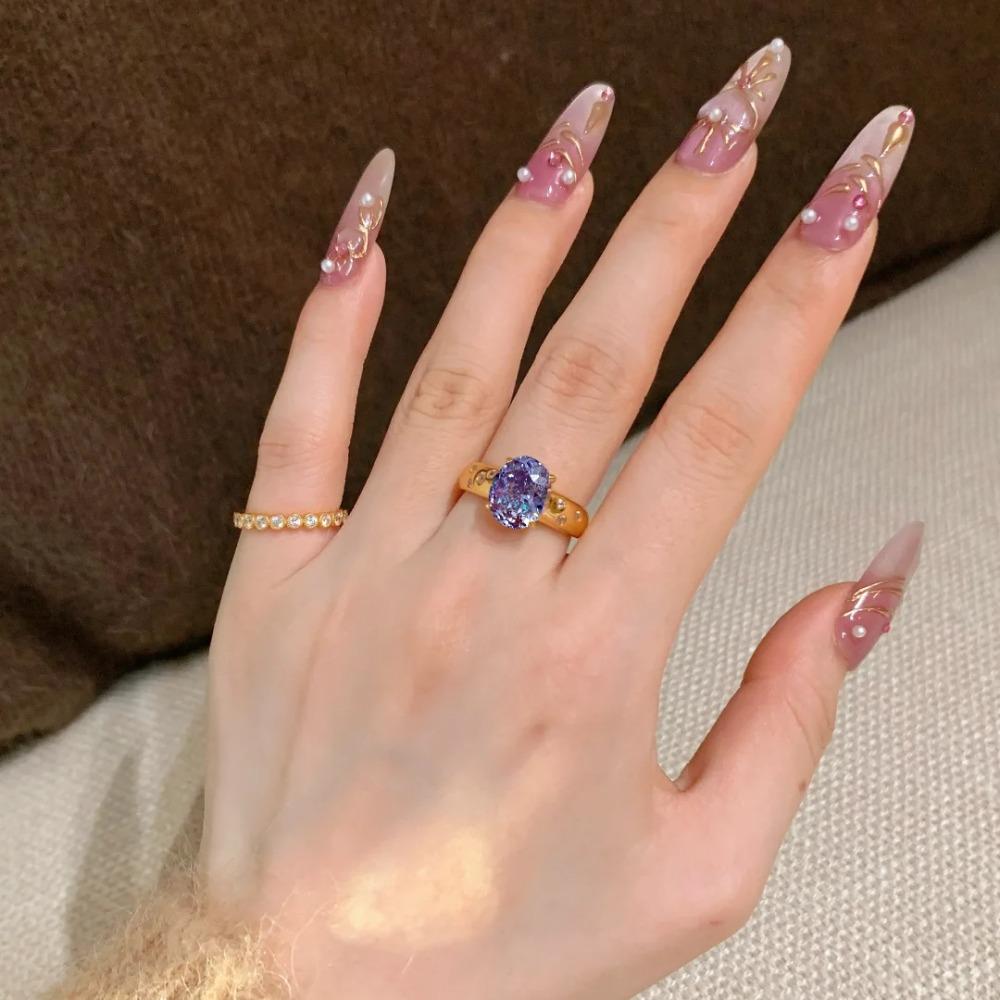 Vintage Rings for Women High Carbon Diamond Retro Purple Fire Pigeon Egg Ring Elegant Fashion Jewelry