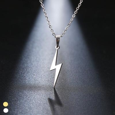 1PC Fashion Women Metal Long Chain Necklace Choker Lightning Pendant Stainless Steel