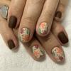 24 buc. Unghii false cu cap pătrat scurt cu modele de flori colorate Unghii false franțuzești de purtat cu finisaj de balet Stick de jeleu pe unghii