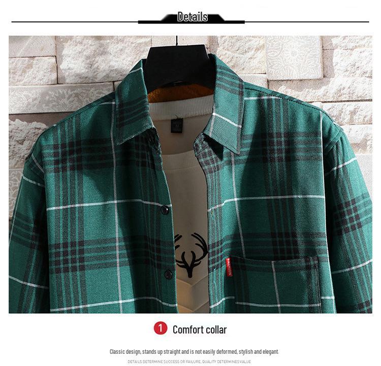 Men's Slim-Fit Fleece-Lined Plaid Button-Down Shirt - Korean Style Warm Casual Top