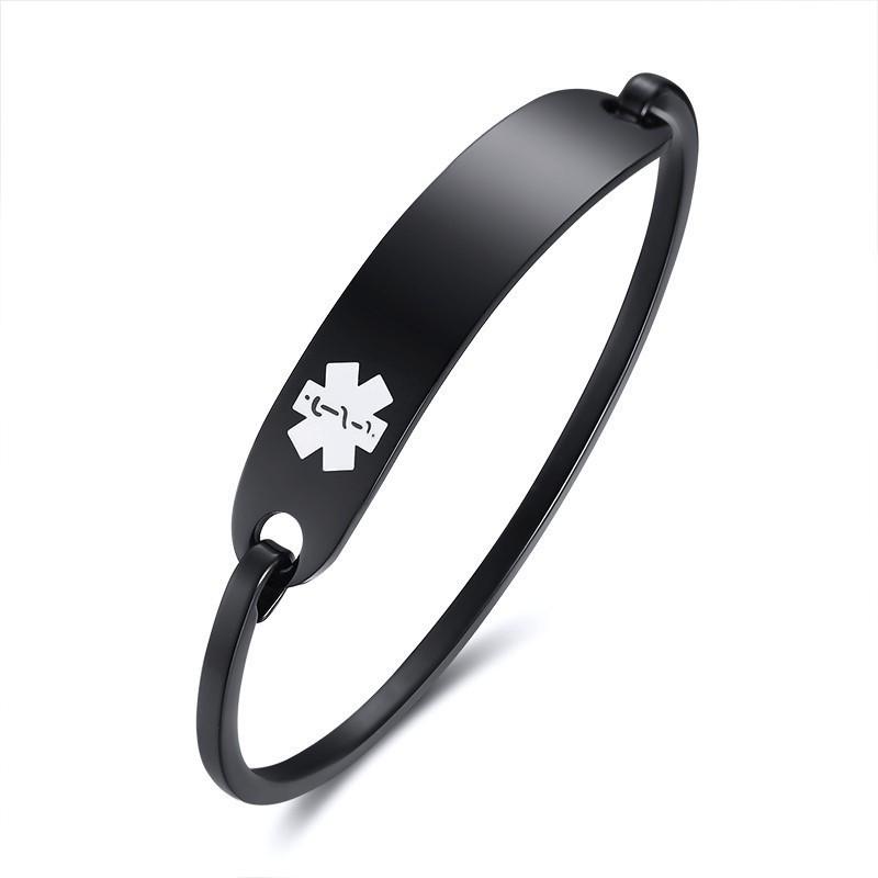 Free Personalized Medical Alert ID Bracelets for Women Men Engraving Anti Allergy Stainless Steel Cuff Bangle Custom Jewelry