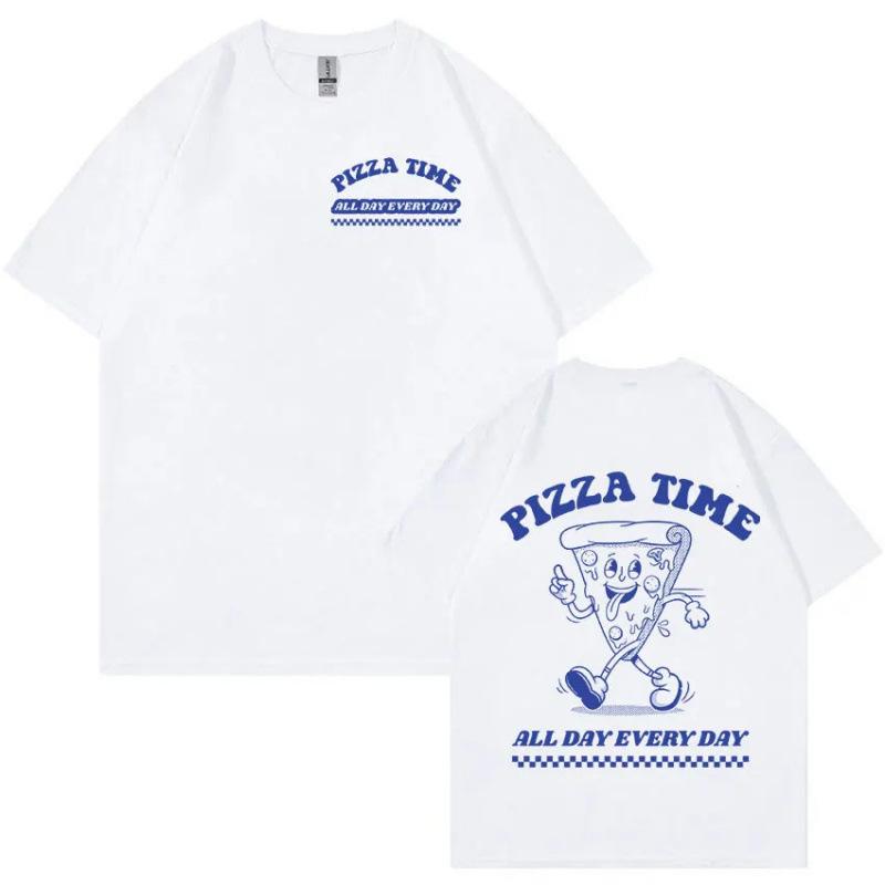 Fashion Personality T-Shirt Funny Pizza Time All Day Every Day Cartoon Retro