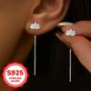 Silver Lotus Dangle Earrings for Women, Long Tassel Flower Drop Earrings, Boho Statement Jewelry