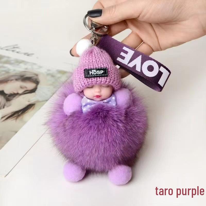 Exquisite Handmade Plush Sleeping Doll Pendant with Faux Mink Fur, Perfect as a Backpack Accessory