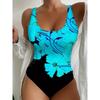 Floral Print Scoop Neck Orange & Black One-piece Swimsuit, Backless High Stretch Stylish Bathing Suits, Women's Swimwear & Clothing
