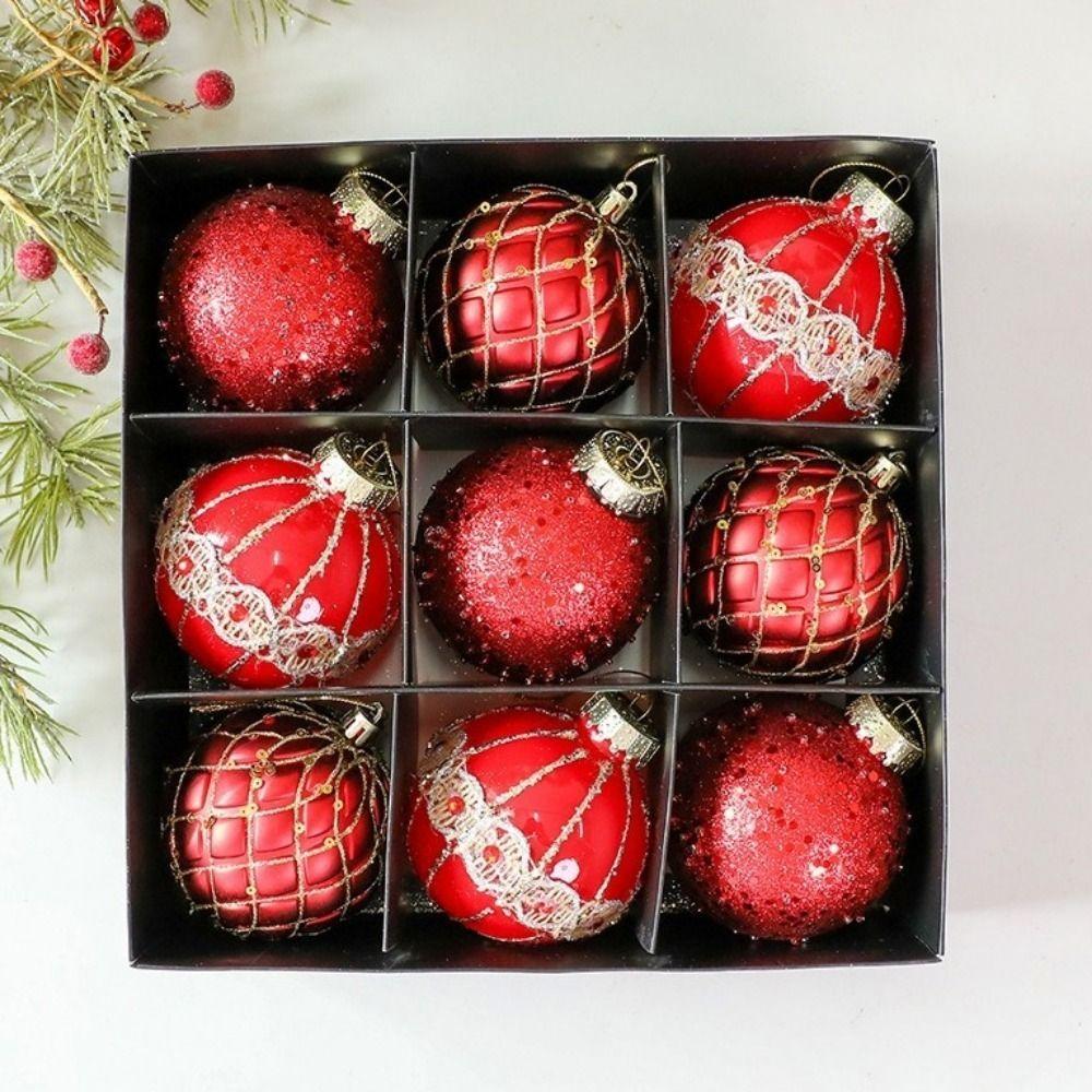 9Pcs 8cm Christmas Balls Irregular-Shaped Decorative Christmas Spheres Plastic Shatterproof Christmas Hanging Pendants