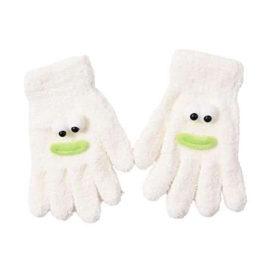 

1 Pair Women Coral Fleece Gloves Cartoon Eyes Sausage Mouths Five-Finger Thermal Gloves Outdoor Cycling Cold Weather Winter Warm Thick Gloves белый