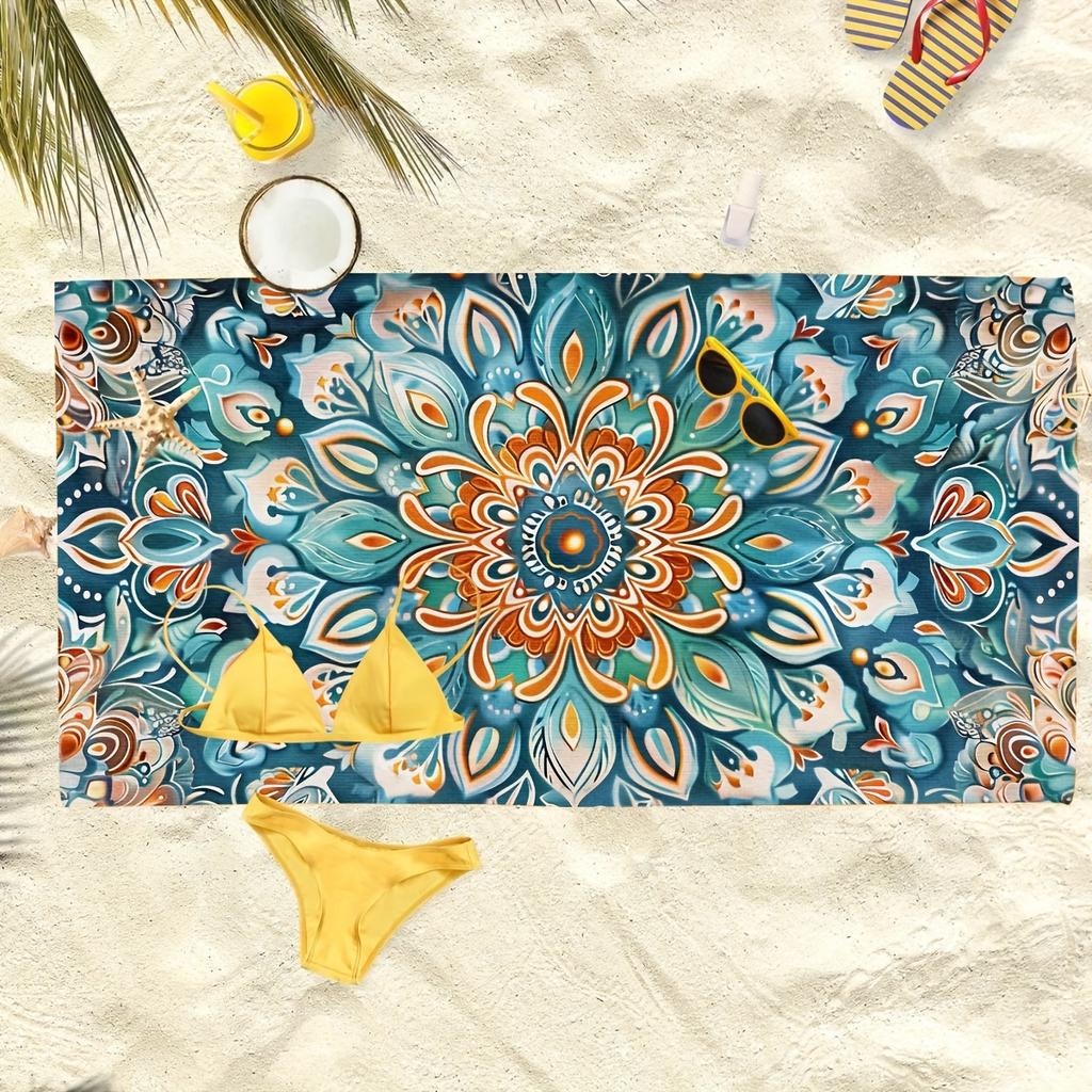 Colorful Mandala Beach Towel On Beach, Vibrant Geometric Art Quick-Dry Sand-Free Microfiber Bath Towel for Yoga, Swim and Travel