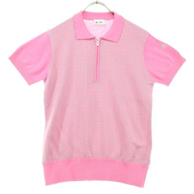 Produtos de beleza adidas Padrão escalonado golfe Manga curta Meio zíper Camisa polo Mulher Usado