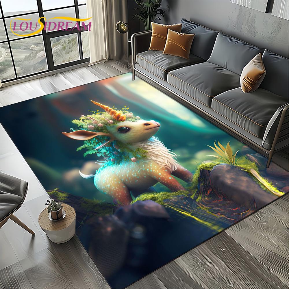 Unicorn Cartoon Cute 3D Dream Girl Carpet Rug for Living Room Bedroom Home Sofa Decoration,Kid Area Rug Non-slip Floor Mat Gift