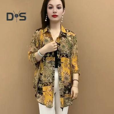 Camicia da Donna Revers Manica 3/4 Camicia Protezione Solare Stampa Protezione Solare Camicia Sottile Lunghezza Media Top Vestibilità Ampia Abbigliamento Quotidiano