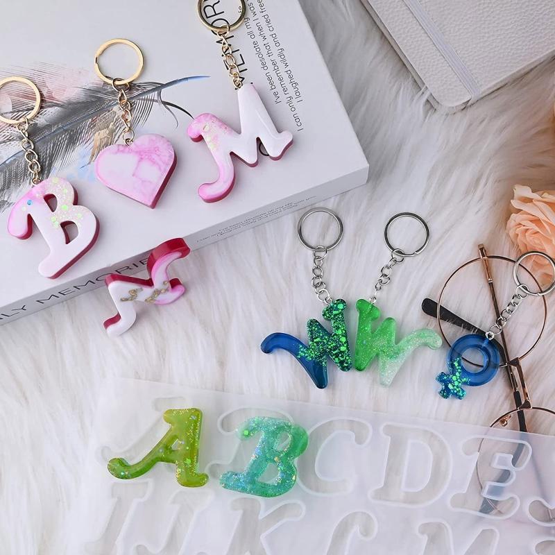 Silicone Alphabet Resin Molds Kit Letter Silicone Mold Epoxy Resin Casting Mold Keychain Making Set Keychain Supplies