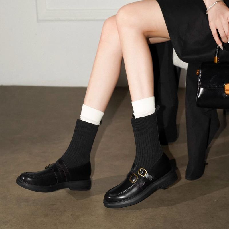 Fashion Stretch Skinny Women 2025 British Style Small Leather Shoes Booties Socks Boots
