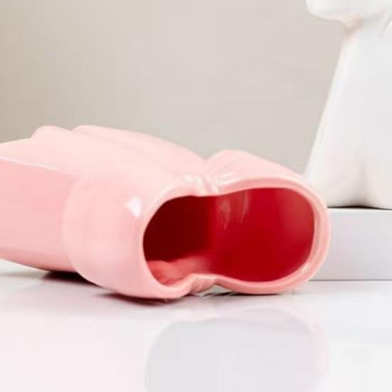 Pink White Bow Vase Decorative Bow-Shaped Vase Desktop Resin Pen Holder Makeup Brush Organizer for Home Office Bathroom Desk Decor
