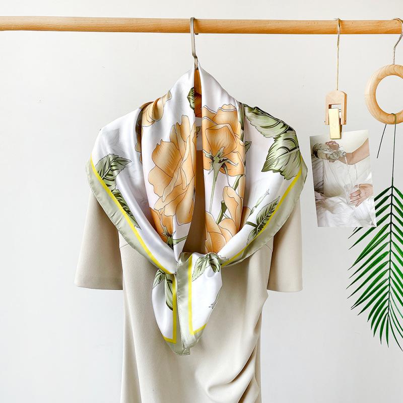 Satin Large Square Scarf Silk Scarf Women Imitation Silk Printed Scarf Temperament Air Conditioning Large Shawl Sun Protection Headscarf
