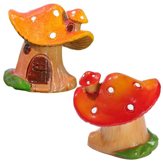 Micro Landscape Ornaments Resin Mushroom House Fairy Garden Miniature Village Cottage for Succulents Bonsai Moss Terrarium Plant Pots Fish Tank