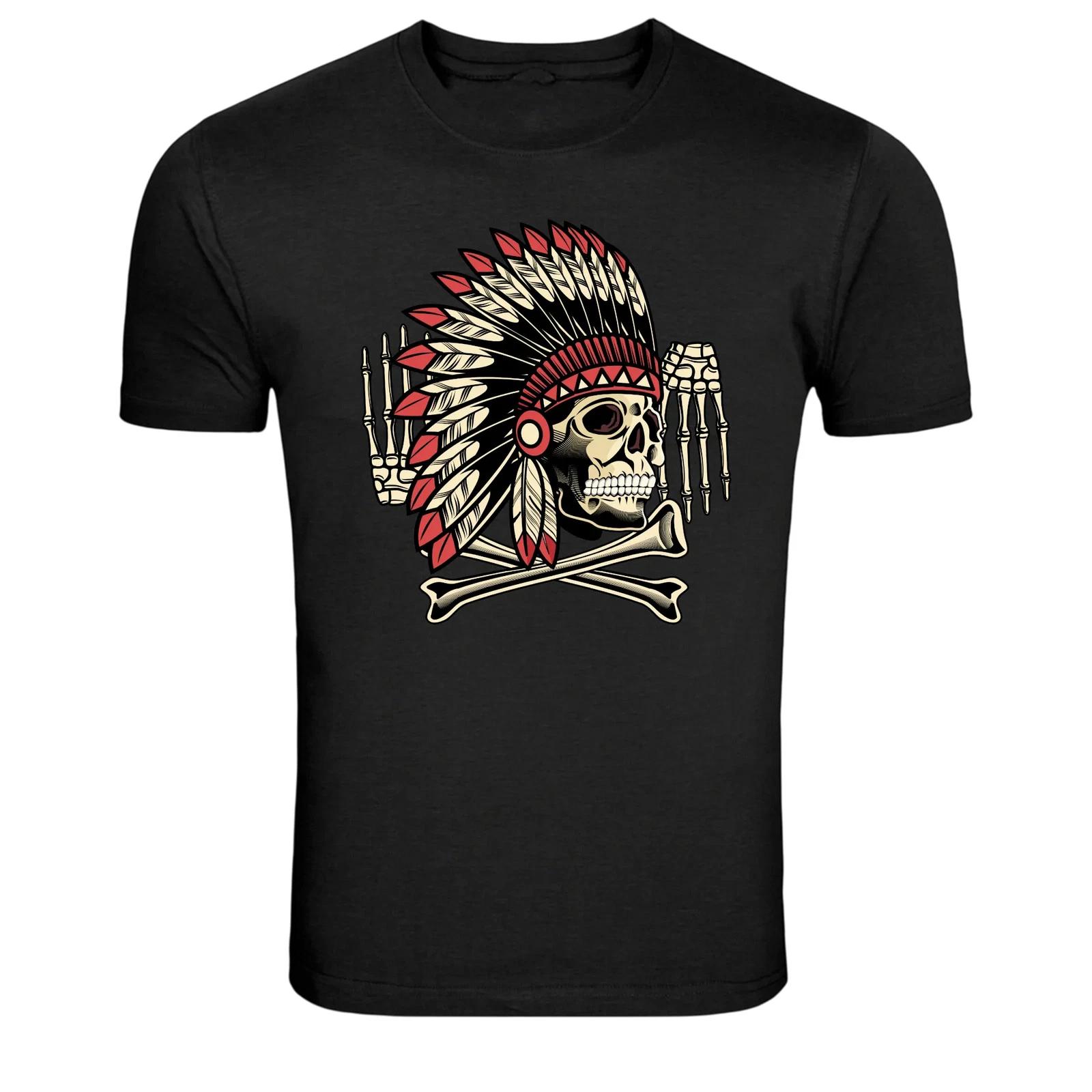 Skull Native American Headdress Crossbones Gothic Graphic T-Shirt XXL