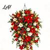 Upside Down Layered Garland Pre-Lit Christmas Teardrop Swag Decoration Lighted Door Wreath with Artificial Pine Lights Poinsettia Cones for